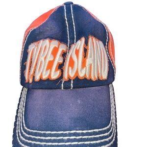 Tybee island Lucky 7 USA hat orange and dark blue with a little distress